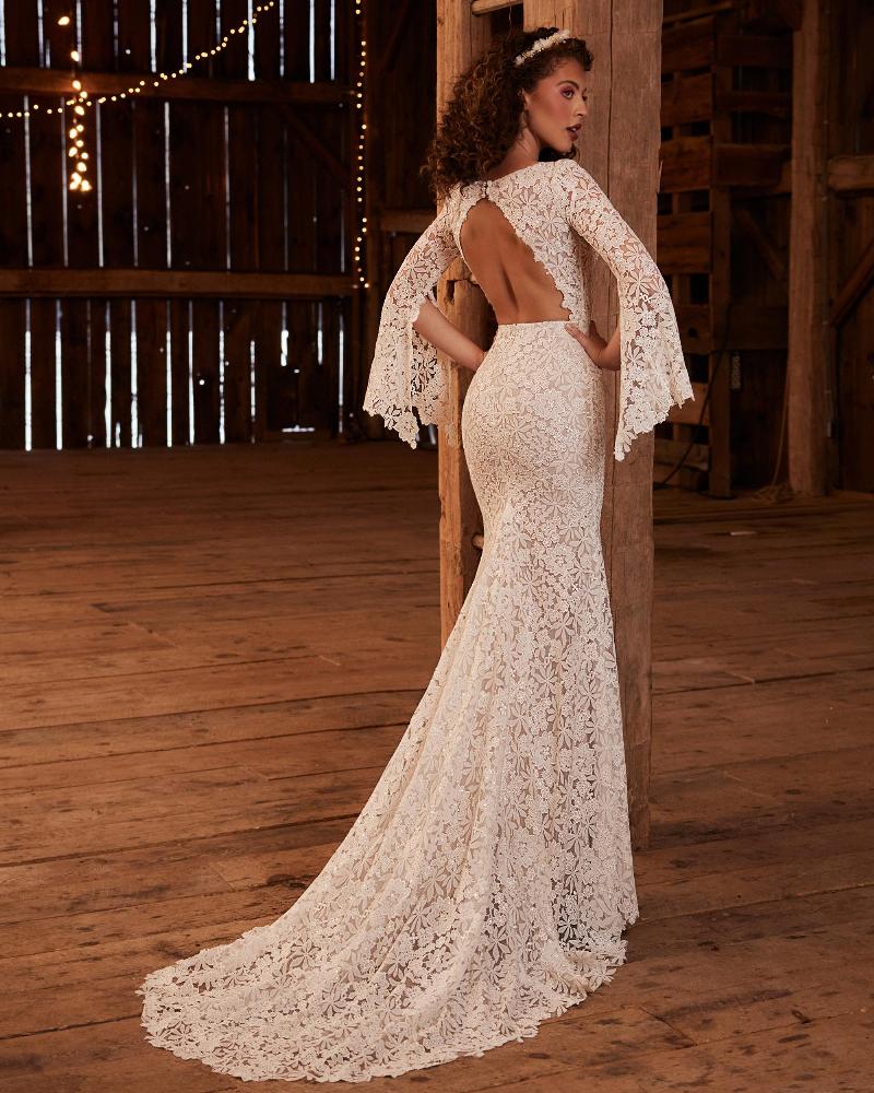Lp2236 modest long sleeve boho wedding dress with high lace neckline2